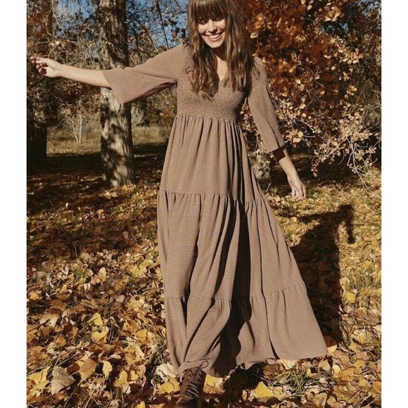 Christy Dawn Basil Mocha Gingham Maxi Dress XS/S